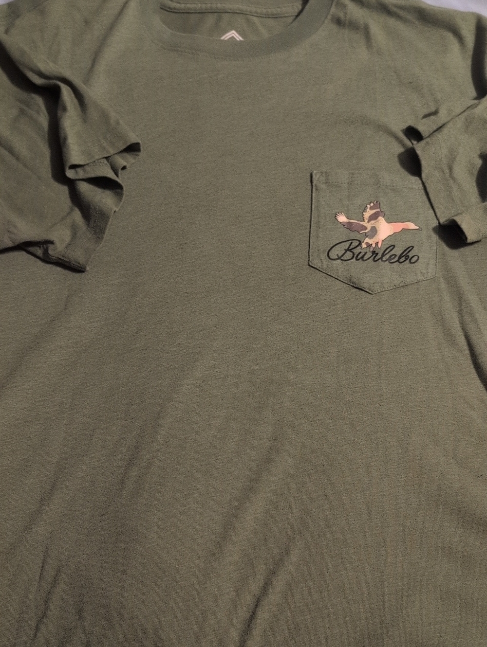BURLEBO Olive Green Pocket Tee with Bird Logo XL Find Your Wild
